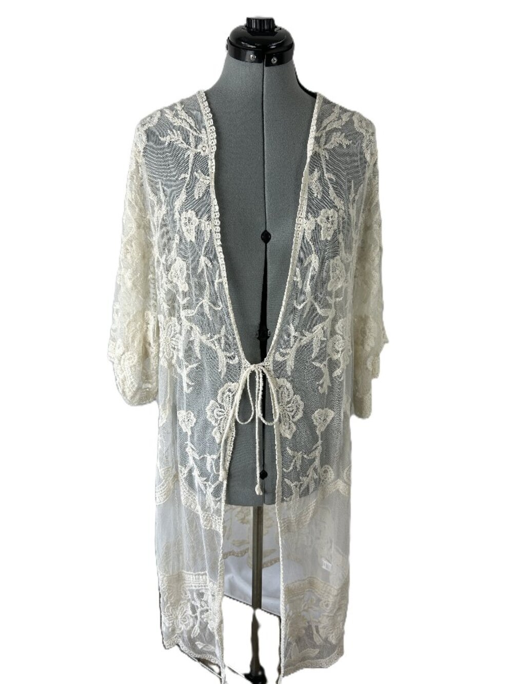 Dizzire Lace Duster Cardigan White Cream S